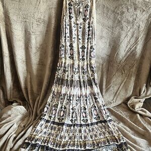 Hale Bob Cream Maxi Dress with Pink and Black Print